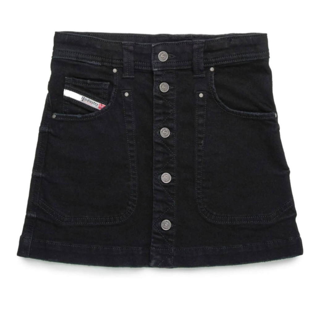 Black Denim Button-Up Skirt